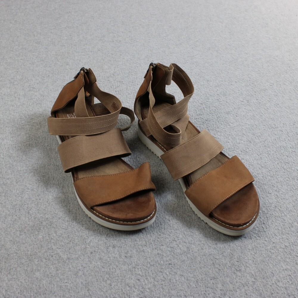 Eileen Fisher Sandals Shoes Womens Size 8 Brown Stretch Strappy Zip Comfort Flat